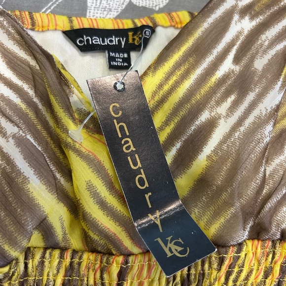 💛”Anthropologie Chaundry KC”Yellow and Brown Mixed Media  Smocked Maxi SunDress🤎 - Picture 8 of 15